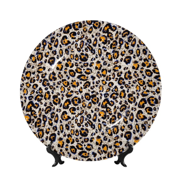 Kdxio Leopard Bone China Decorative Plate Ceramic Decorative Plate for Home Office Wall Stand Decorative Plates for Home Bedroom-7in