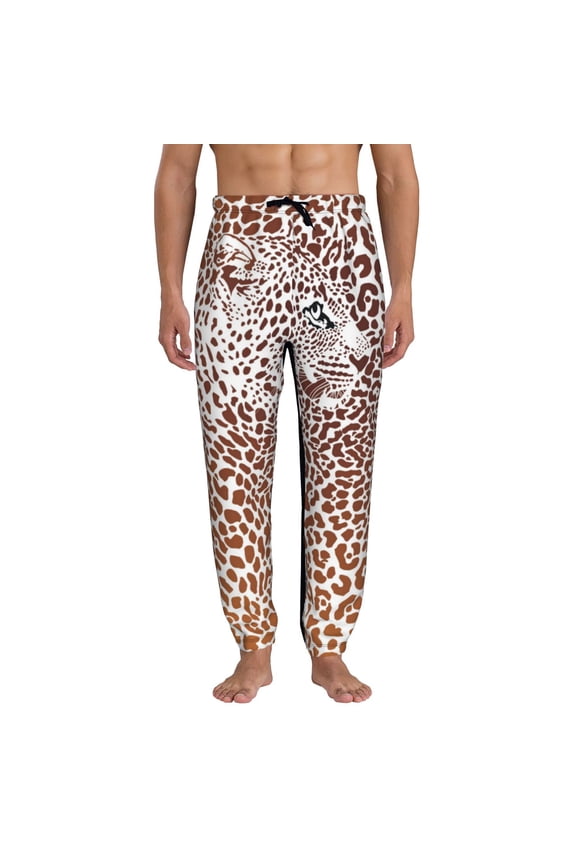 Leopard Brown Pattern Joggers,Sweatpants for Men with Pockets-Large