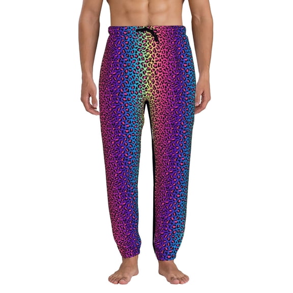 Kdxio Leopard Neon Rainbow Gradient Pattern Joggers,Sweatpants for Men with Pockets-X-Large