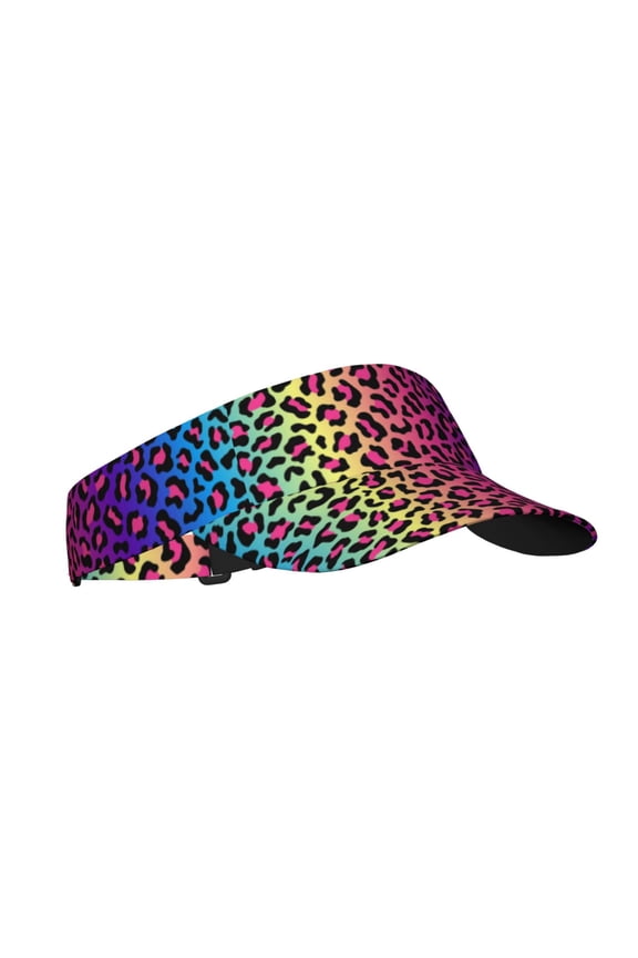 Leopard Neon Rainbow Gradient Print Sun Visor Hat Golf Visor Adjustable Velcro Outdoor Sports Cap For Men Women