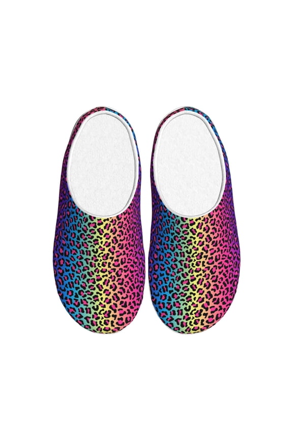 Leopard Neon Rainbow Gradient Women's Men's Slippers Plush Slip-On House Slipper for Winter Indoor Soft Cushion Non-slip Fluffy Slides Slippers-35/36