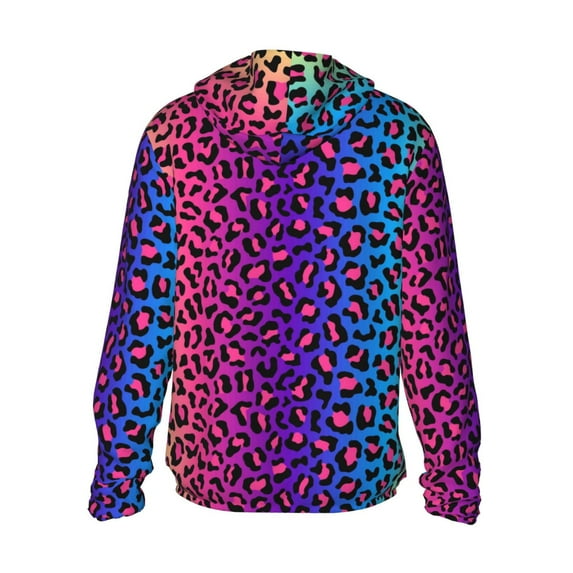 Kdxio Leopard Neon Rainbow Print Women Men Sun Protection UPF 50+ Jackets Zip Up Long Sleeve Hoodie Hiking Lightweight with Pockets