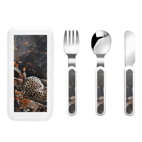 Kdxio Leopard On Tree Branch Toddler Utensils Set - Kids Silverware Set, Set Kids Utensils Set with Case for Preschooler Children