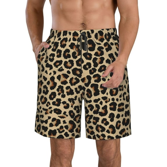 Kdxio Leopard Print-1 Pattern Mens Casual Shorts - Drawstring Summer Beach Sports Shorts for Men