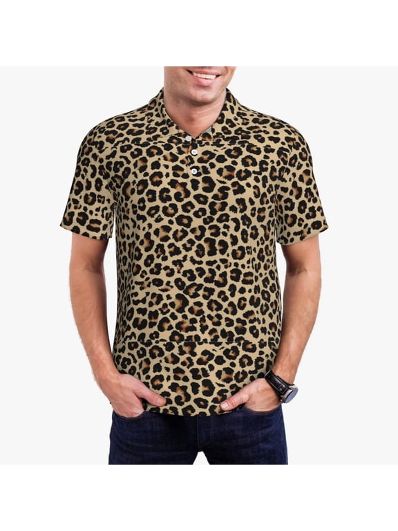 Leopard Print-1 Print Men's Short Sleeve Polo Shirt,Midweight Men's Shirt