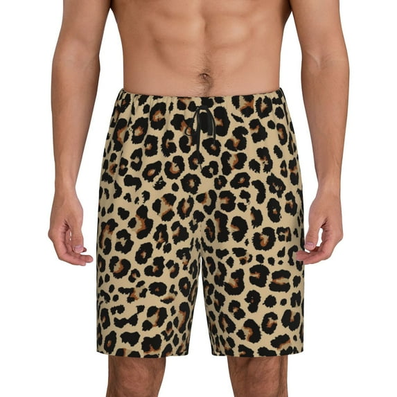 Kdxio Leopard Print-1 Print Mens Sleep Shorts Bottoms Soft Comfy Pajama Wear Pants with Drawstring Pockets