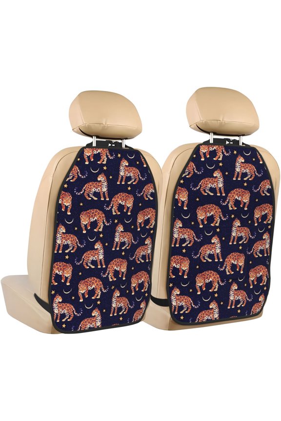 Leopard Print Print 2 Pack Car Kick Mat Seat Cover Back Protector Mat with Pockets for Organizer Backseat Protector and Storage Anti Kick Pad for Vehicles