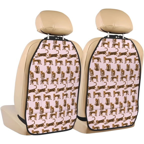 Kdxio Leopard Print Print 2 Pack Car Kick Mat Seat Cover Back Protector Mat with Pockets for Organizer Backseat Protector and Storage Anti Kick Pad for Vehicles
