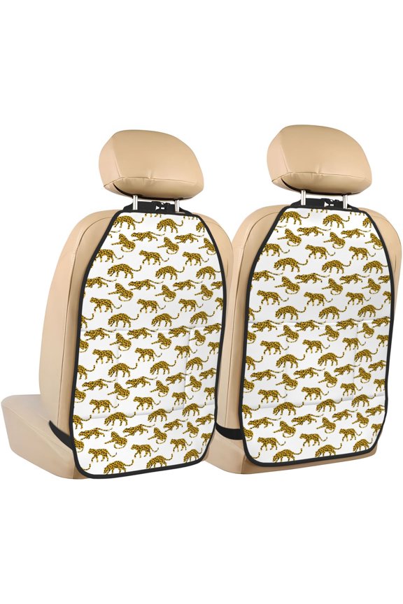 Leopard Print Print 2 Pack Car Kick Mat Seat Cover Back Protector Mat with Pockets for Organizer Backseat Protector and Storage Anti Kick Pad for Vehicles