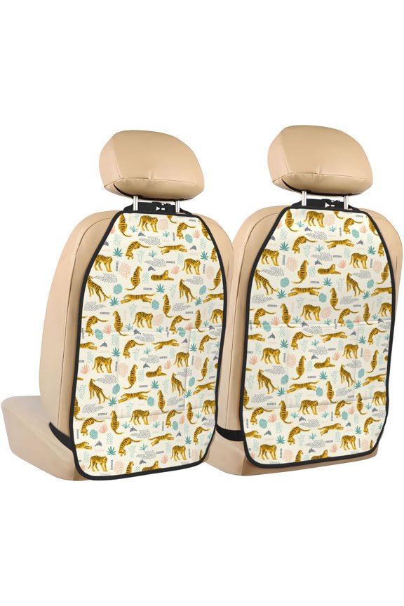 Leopard Print Print 2 Pack Car Kick Mat Seat Cover Back Protector Mat with Pockets for Organizer Backseat Protector and Storage Anti Kick Pad for Vehicles