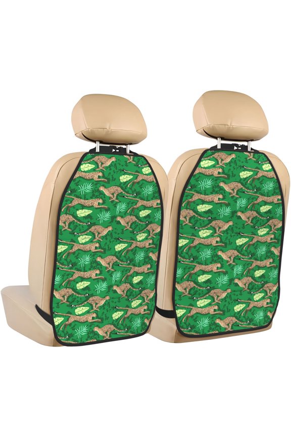 Leopard Print Print 2 Pack Car Kick Mat Seat Cover Back Protector Mat with Pockets for Organizer Backseat Protector and Storage Anti Kick Pad for Vehicles