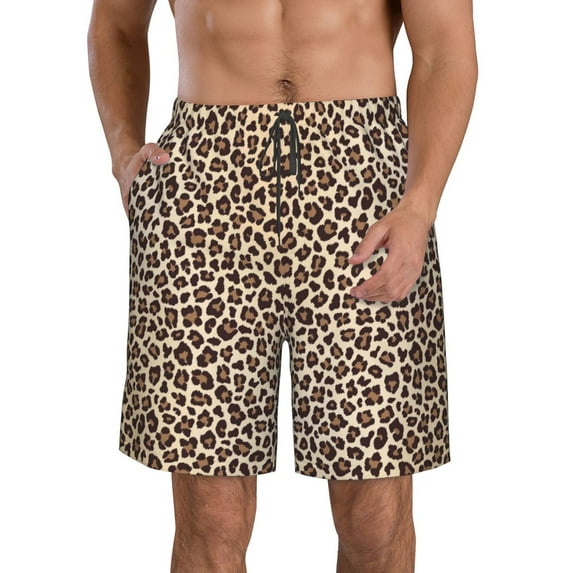 Kdxio Leopard Print-2 Pattern Mens Casual Shorts - Drawstring Summer Beach Sports Shorts for Men