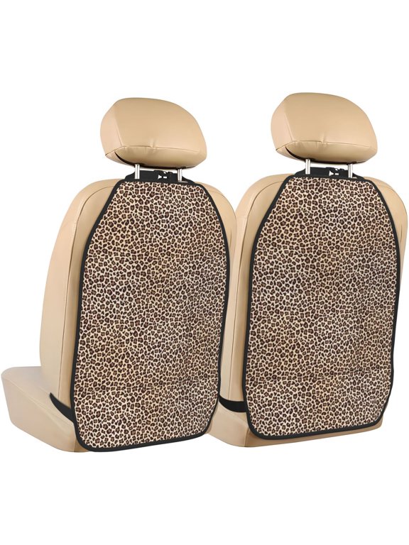 Leopard Print-2 Print 2 Pack Car Kick Mat Seat Cover Back Protector Mat with Pockets for Organizer Backseat Protector and Storage Anti Kick Pad for Vehicles