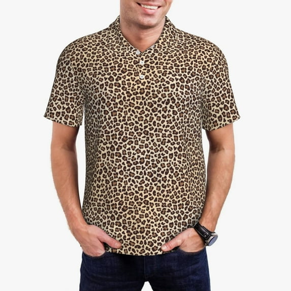Kdxio Leopard Print-2 Print Men's Short Sleeve Polo Shirt,Midweight Men's Shirt