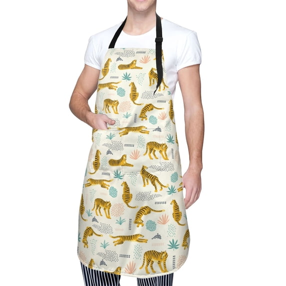 Kdxio Leopard Print Apron with Pockets Adjustable Kitchen Aprons for Men Women Waterproof Aprons for Cooking,Drawing,Crafting, Baking Household Cleaning