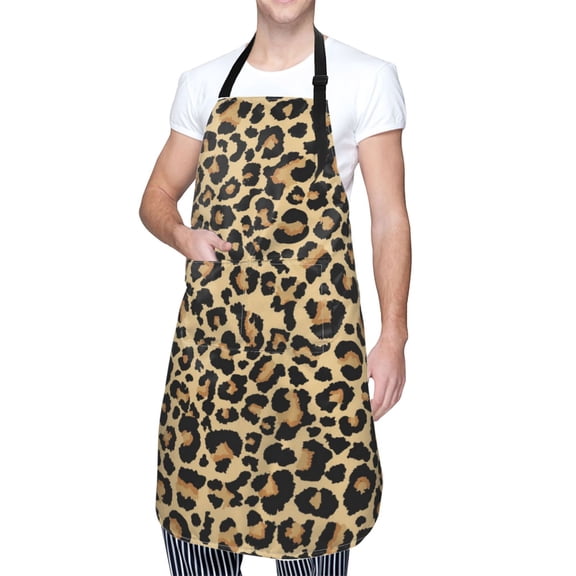 Kdxio Leopard Print Apron with Pockets Adjustable Kitchen Aprons for Men Women Waterproof Aprons for Cooking,Drawing,Crafting, Baking Household Cleaning