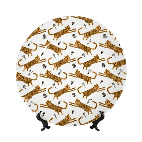 Kdxio Leopard Print Bone China Decorative Plate Ceramic Decorative Plate for Home Office Wall Stand Decorative Plates for Home Bedroom-10in