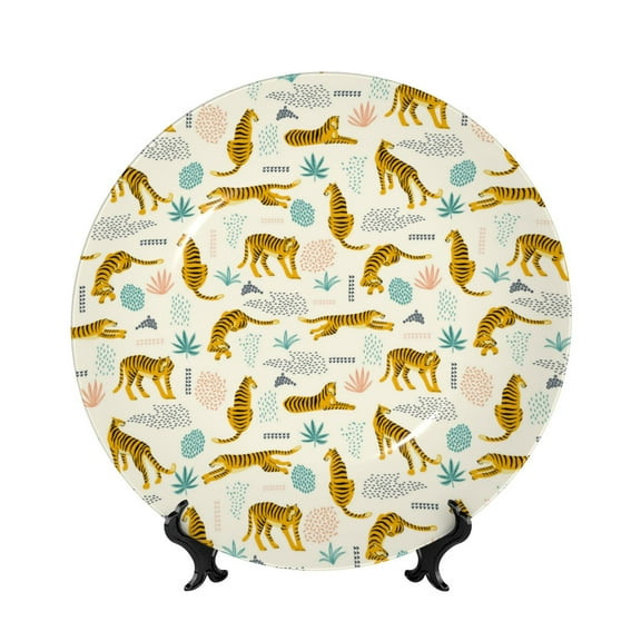 Kdxio Leopard Print Bone China Decorative Plate Ceramic Decorative Plate for Home Office Wall Stand Decorative Plates for Home Bedroom-10in