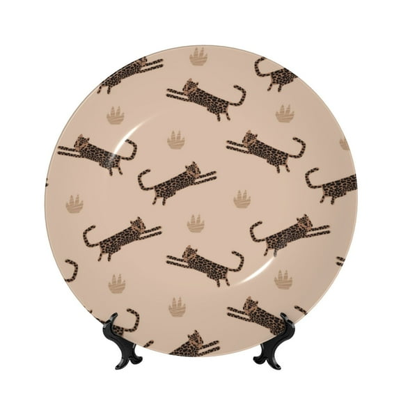 Kdxio Leopard Print Bone China Decorative Plate Ceramic Decorative Plate for Home Office Wall Stand Decorative Plates for Home Bedroom-7in