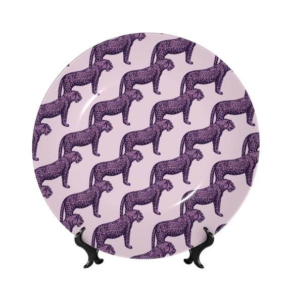 Kdxio Leopard Print Bone China Decorative Plate Ceramic Decorative Plate for Home Office Wall Stand Decorative Plates for Home Bedroom-7in