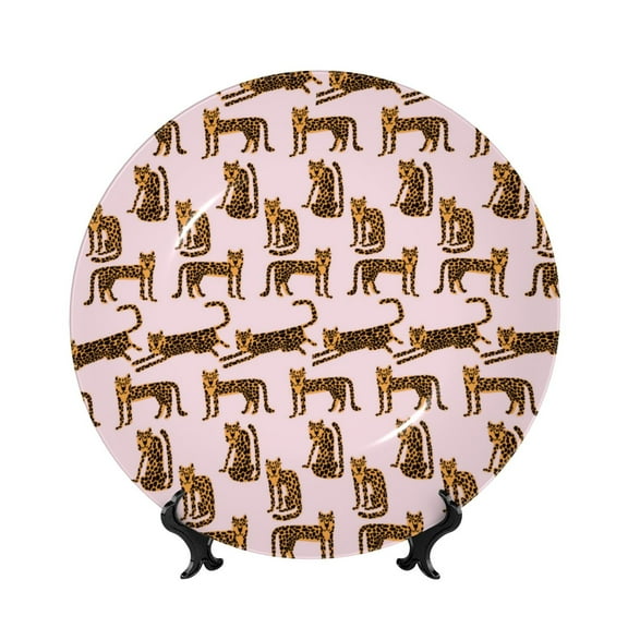 Kdxio Leopard Print Bone China Decorative Plate Ceramic Decorative Plate for Home Office Wall Stand Decorative Plates for Home Bedroom-8in