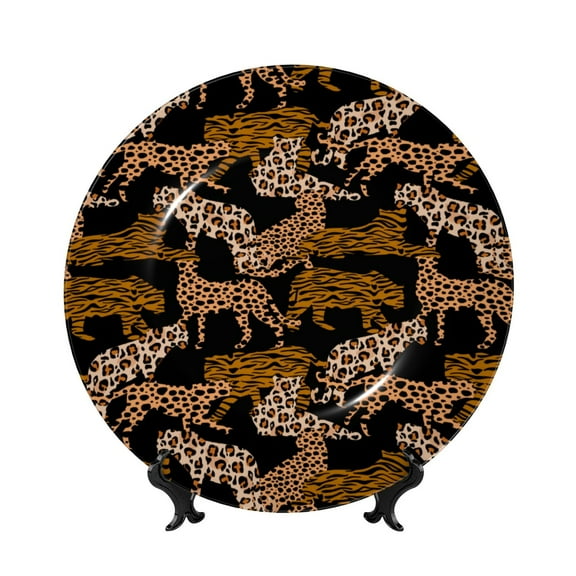 Kdxio Leopard Print Bone China Decorative Plate Ceramic Decorative Plate for Home Office Wall Stand Decorative Plates for Home Bedroom-8in