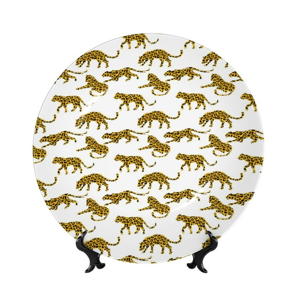 Kdxio Leopard Print Bone China Decorative Plate Ceramic Decorative Plate for Home Office Wall Stand Decorative Plates for Home Bedroom-8in