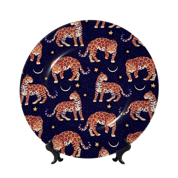 Kdxio Leopard Print Bone China Decorative Plate Ceramic Decorative Plate for Home Office Wall Stand Decorative Plates for Home Bedroom-8in