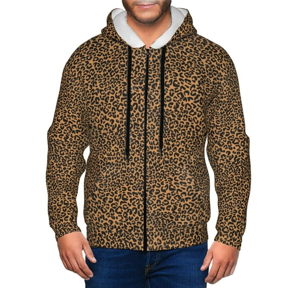 Kdxio Leopard Print Men Hoodies Casual Hoodies for Men with Zip Pockets Full Zip Long Sleeve Sweatshirt Sports Hooded Jacket-3X-Large