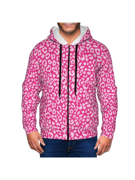 Leopard Print Men Hoodies Casual Hoodies for Men with Zip Pockets Full Zip Long Sleeve Sweatshirt Sports Hooded Jacket-Large