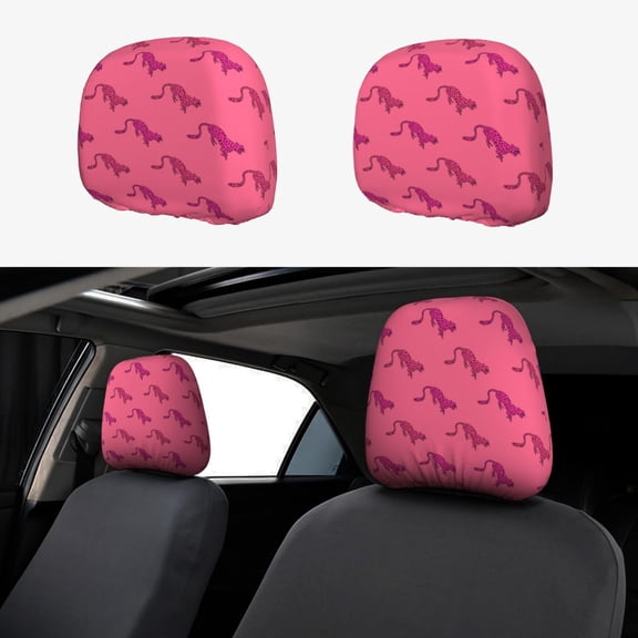 Kdxio Leopard Print Pattern Print 2 Piece Car Head Rest Covers Set Auto Front/Rear Seats Headrest Cover Universal Fit Most Cars,Sedan, SUV