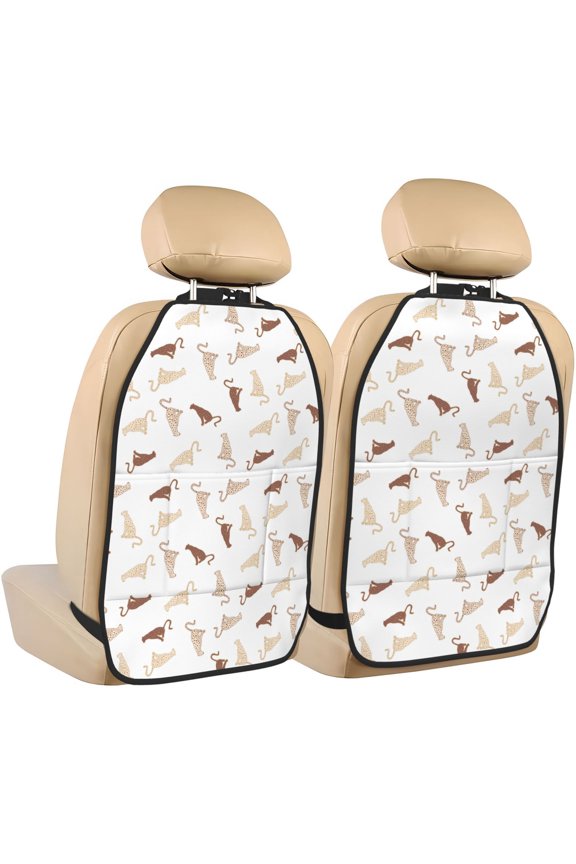 Leopard Print Print 2 Pack Car Kick Mat Seat Cover Back Protector Mat with Pockets for Organizer Backseat Protector and Storage Anti Kick Pad for Vehicles