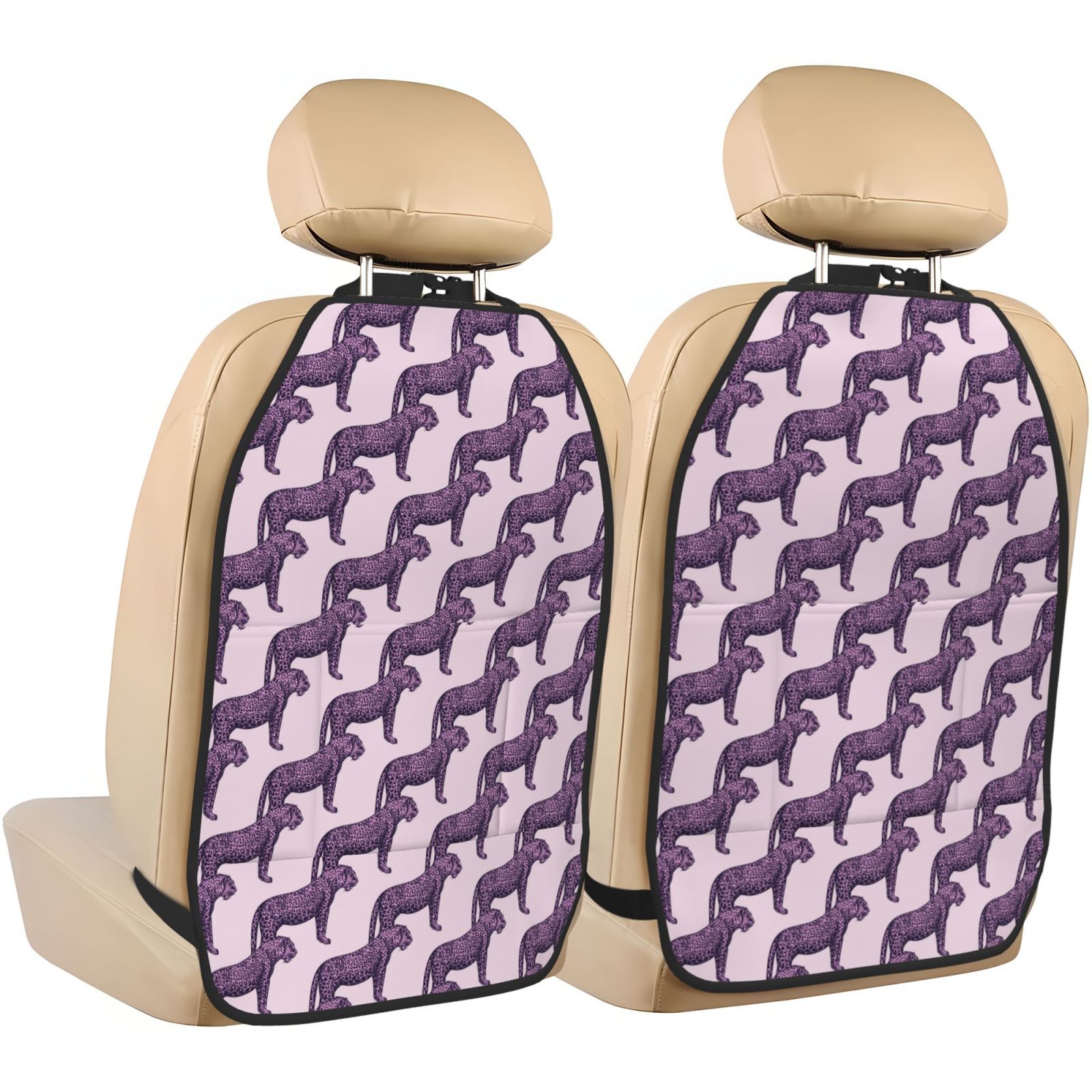 Kdxio Leopard Print Print 2 Pack Car Kick Mat Seat Cover Back Protector Mat with Pockets for Organizer Backseat Protector and Storage Anti Kick Pad for Vehicles