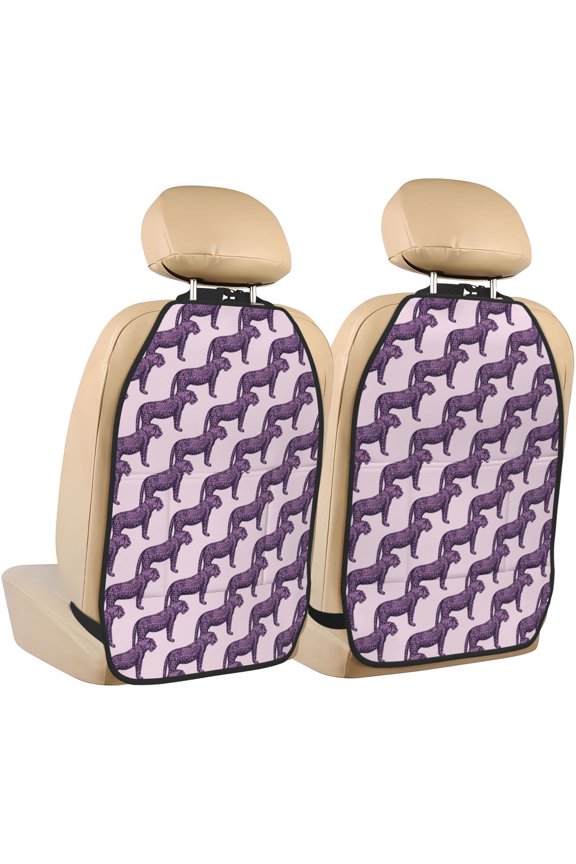 Leopard Print Print 2 Pack Car Kick Mat Seat Cover Back Protector Mat with Pockets for Organizer Backseat Protector and Storage Anti Kick Pad for Vehicles