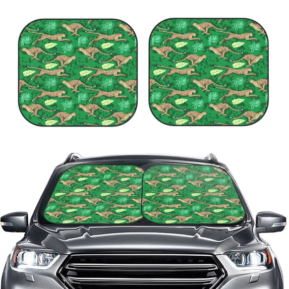 Kdxio Leopard Print Print 2-Piece Sun Shade Front Windshield - Foldable Car Front Window Sunshades for Most Sedans SUV Truck