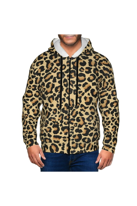 Leopard Print Print Men Hoodies Casual Hoodies for Men with Zip Pockets Full Zip Long Sleeve Sweatshirt Sports Hooded Jacket-Medium