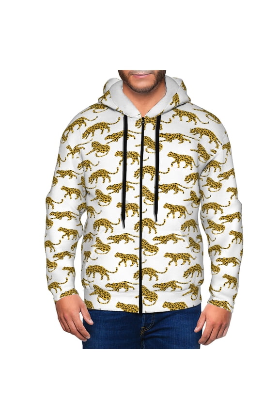 Leopard Print Print Men Hoodies Casual Hoodies for Men with Zip Pockets Full Zip Long Sleeve Sweatshirt Sports Hooded Jacket-Medium