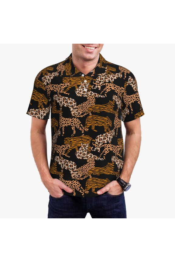 Leopard Print Print Men's Short Sleeve Polo Shirt,Midweight Men's Shirt