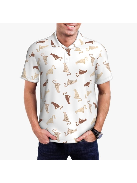 Leopard Print Print Men's Short Sleeve Polo Shirt,Midweight Men's Shirt
