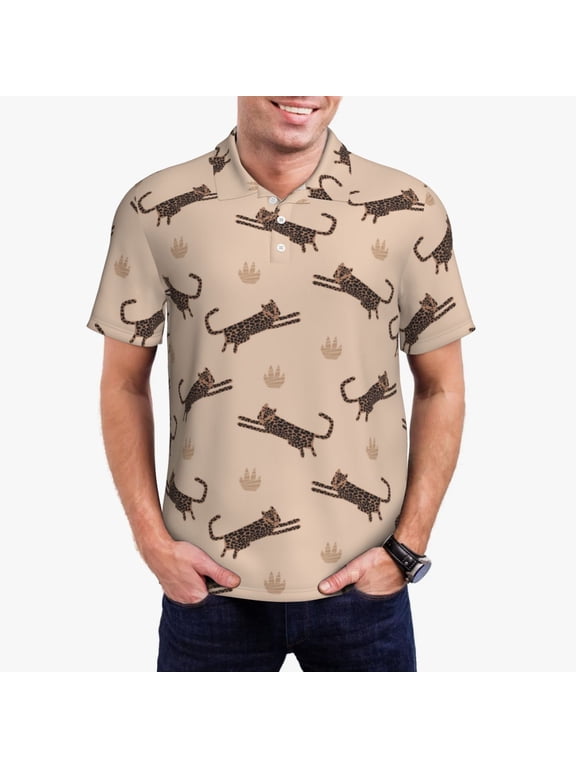 Leopard Print Print Men's Short Sleeve Polo Shirt,Midweight Men's Shirt