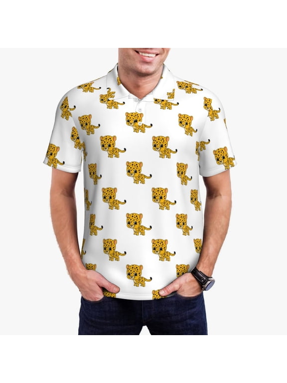 Leopard Print Print Men's Short Sleeve Polo Shirt,Midweight Men's Shirt