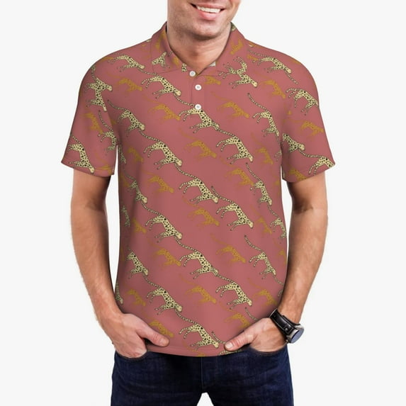 Kdxio Leopard Print Print Men's Short Sleeve Polo Shirt,Midweight Men's Shirt