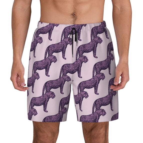 Kdxio Leopard Print Print Men's Swim Trunks with Compression Liner 7 Inch Inseam Quick Dry Swim Shorts
