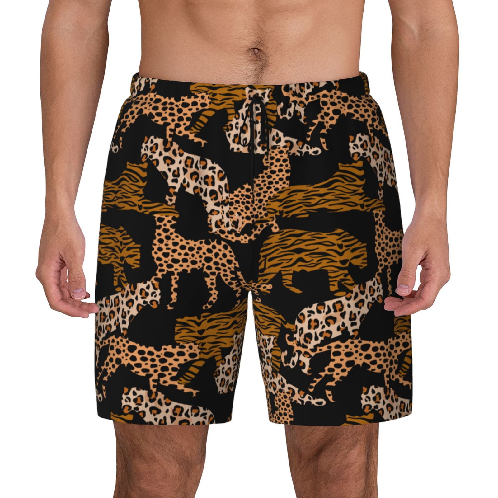 Kdxio Leopard Print Print Men's Swim Trunks with Compression Liner 7 ...