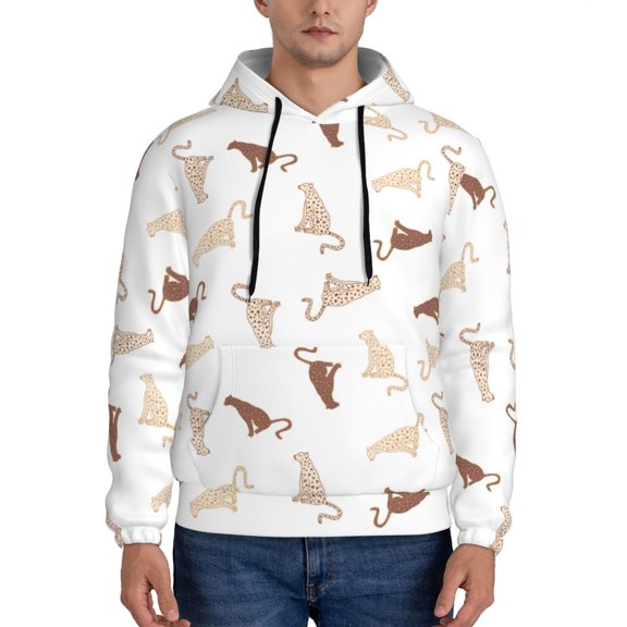 Kdxio Leopard Print Print Mens Casual Hooded Collar Drawstring Hoodies Pullover Sweatshirts Casual Long Sleeve Shirts-Small