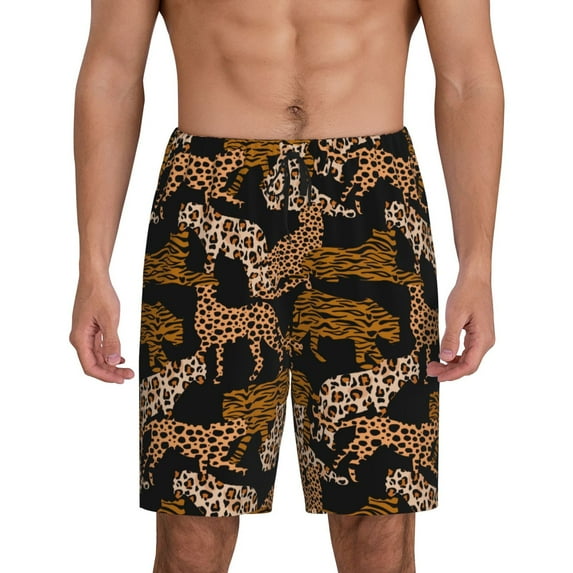 Kdxio Leopard Print Print Mens Sleep Shorts Bottoms Soft Comfy Pajama Wear Pants with Drawstring Pockets