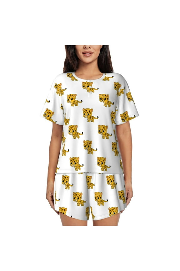 Leopard Print Print Pajamas Sets for Women Short-Sleeved Pjs with Lounge Shorts Two Piece Sleepwear S-4XL