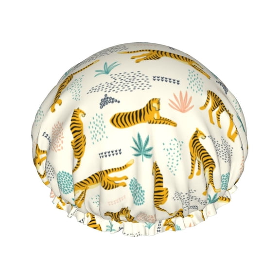 Kdxio Leopard Print Print Shower Cap for Women,Elastic and Reusable,Double Waterproof Layers Bathing Hat