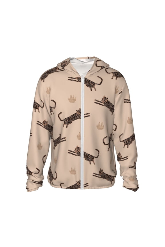 Leopard Print Print Women Men Sun Protection UPF 50+ Jackets Zip Up Long Sleeve Hoodie Hiking Lightweight with Pockets