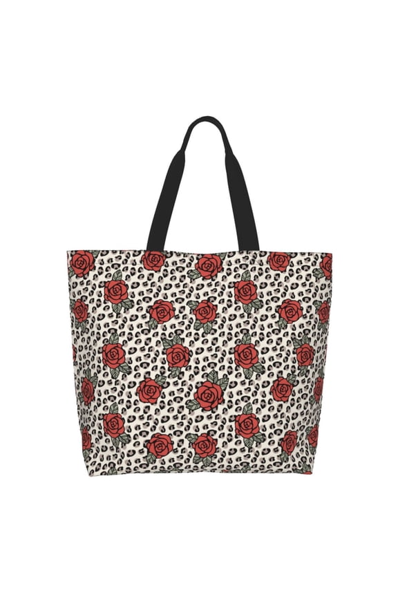 Leopard Print Rose Casual Tote Bags Women Big Capacity Shoulder Bag for Women Travel Shoulder Bags Handbags